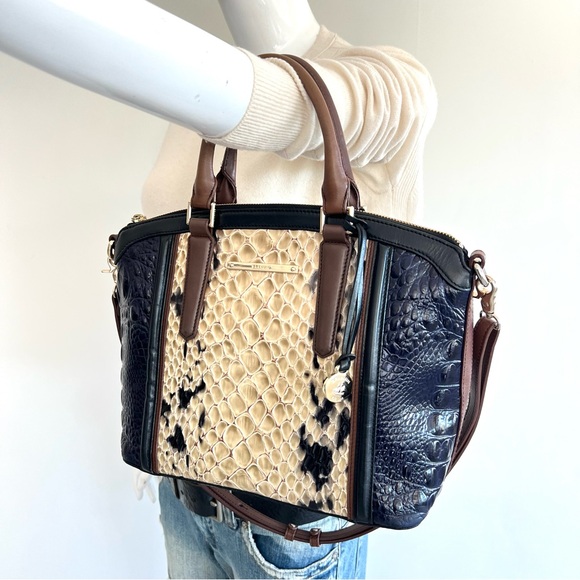 BRAHMIN Vivian Dome Tricolor Structure Croc Leather Luxury Shoulder Tote Satchel - Picture 8 of 16